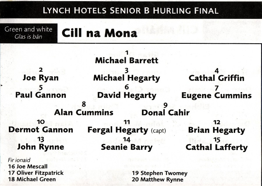 2001 Senior B Final Programme